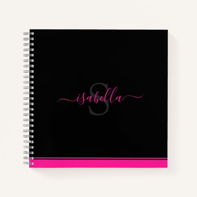 Monogrammed Name Pink Black Notebook (Front)