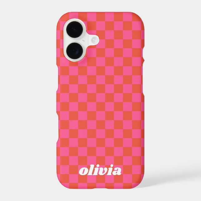 Monogrammed Name Pink Red Checkerboard Pattern  Case-Mate iPhone Case (Back)