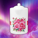 Monogrammed Name Pink Roses | Teapot<br><div class="desc">Pink and red roses with a monogrammed name on a white background are for everyone who loves flowers.</div>