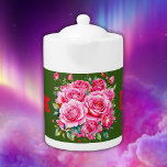 Monogrammed Name Pink Roses | Teapot<br><div class="desc">Pink and red roses with a monogrammed name on a green background are for everyone who loves flowers.</div>