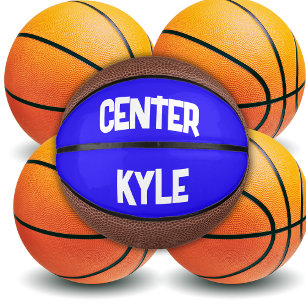 Monogrammed Name & Position in Blue/White Mini Basketball