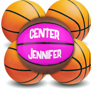 Monogrammed Name & Position in Pink/White Mini Basketball