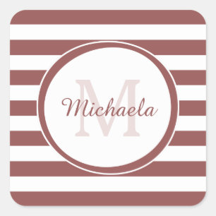 Monogrammed Name Preppy Thick Indian Red Stripes Square Sticker