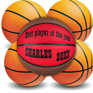 Monogrammed Name & Text in Red/Black Mini Basketball