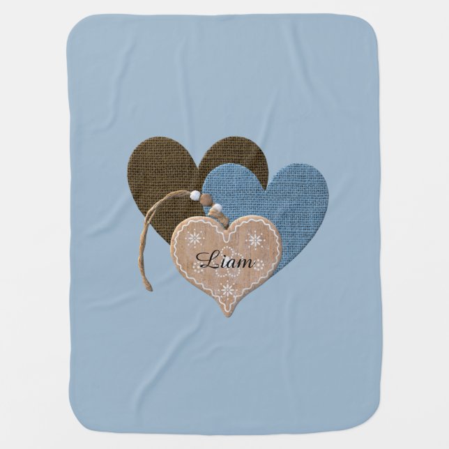 Monogrammed Name Three Hearts Baby Blanket (Front)