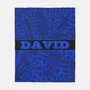 Monogrammed name with name collage in navy blue fleece blanket