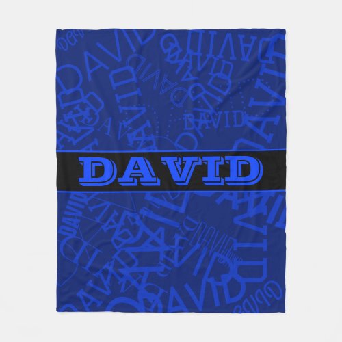 Monogrammed name with name collage in navy blue fleece blanket
