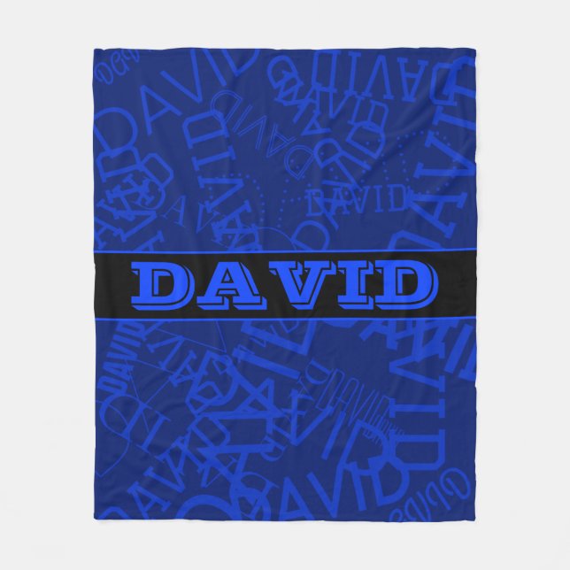 Monogrammed name with name collage in navy blue fleece blanket (Front)