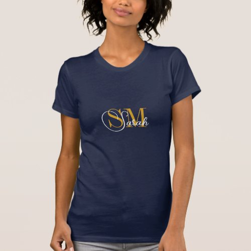 Monogrammed Name  Women Fashion T_Shirt  navy
