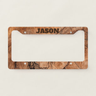 Monogrammed Natural Look Wooden Design License Plate Frame