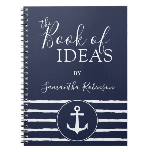 Monogrammed Nautical Anchor White Navy Blue Notebook