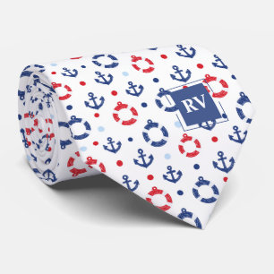 Monogrammed Nautical Anchors & Lifebuoys Neck Tie