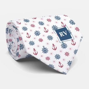 Monogrammed Nautical Anchors & Ship Wheels Neck Tie