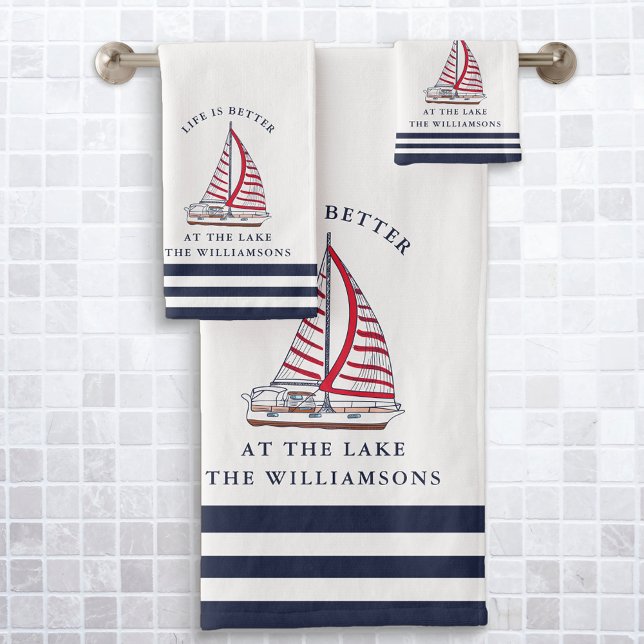 Monogrammed Nautical Life is Better at the Lake Bath Towel Set (Creator Uploaded)