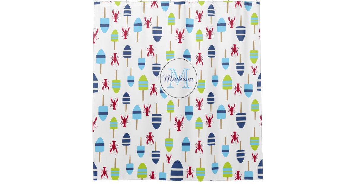 Monogrammed Nautical Lobster Buoy Beach House Shower Curtain