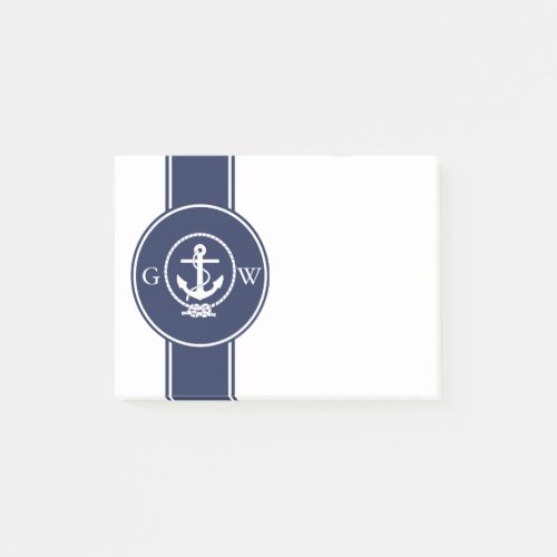 Monogrammed Nautical Navy Blue Anchor and Line Post_it Notes