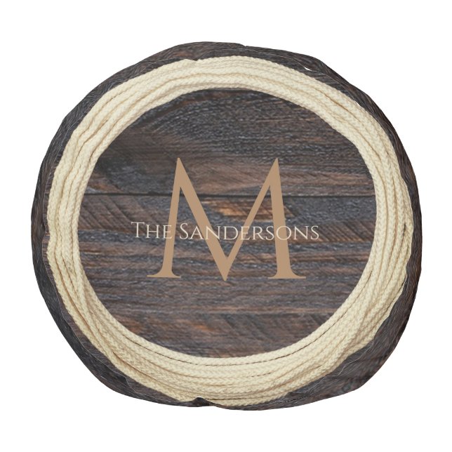 Monogrammed Nautical Rustic Wood Tone Rope  Pouf (Bottom)