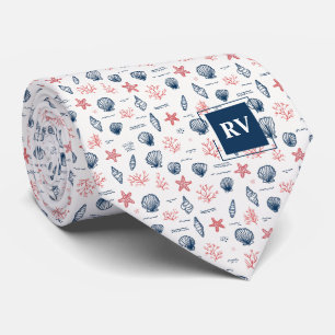 Monogrammed Nautical Shells & Starfish Neck Tie