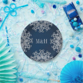 Monogrammed Navy and Silver Indian Style Wedding Paper Plates (Party)
