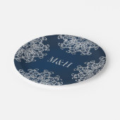 Monogrammed Navy and Silver Indian Style Wedding Paper Plates (Angled)