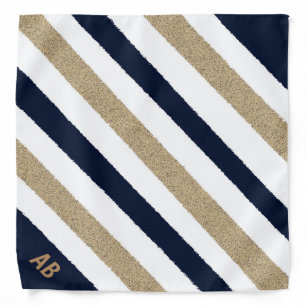 Monogrammed Navy / Beige / White Paper Stripes Bandana