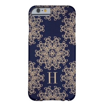 Monogrammed Navy Blue And Gold Exotic Medallion Barely There Iphone 6 Case by cutecases at Zazzle