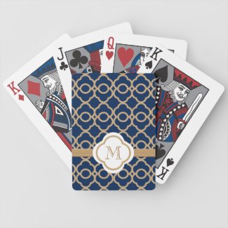 Monogrammed Navy Blue and Gold Moroccan Bicycle Playing Cards