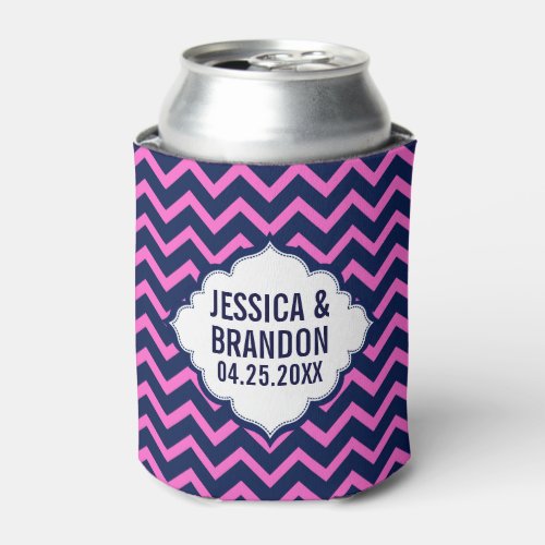 Monogrammed Navy_Blue And Pink Zigzag Chevron 2 Can Cooler