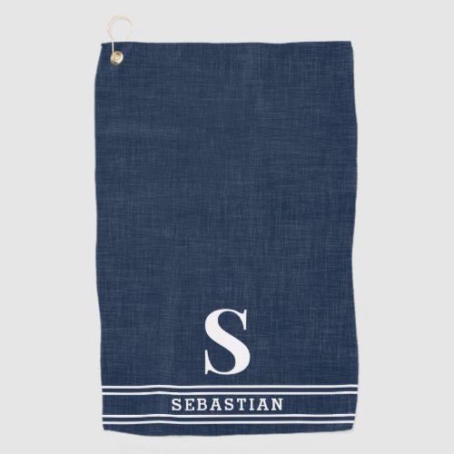 Monogrammed Navy Blue and White Modern Golf Towel