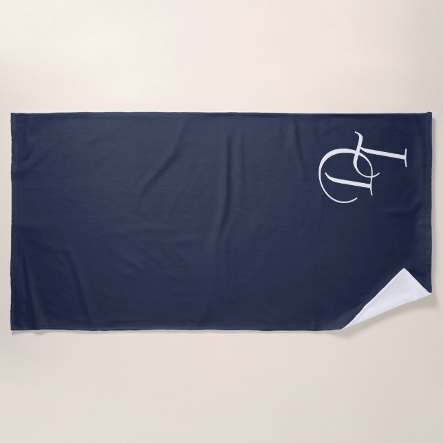 Monogrammed -  navy blue  beach towel (Front)