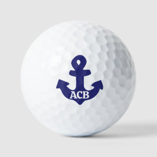 Monogrammed Navy Blue Color Anchor Design Golf Balls