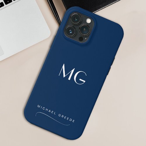 Monogrammed Navy Blue Minimalist With Name iPhone 13 Pro Max Case