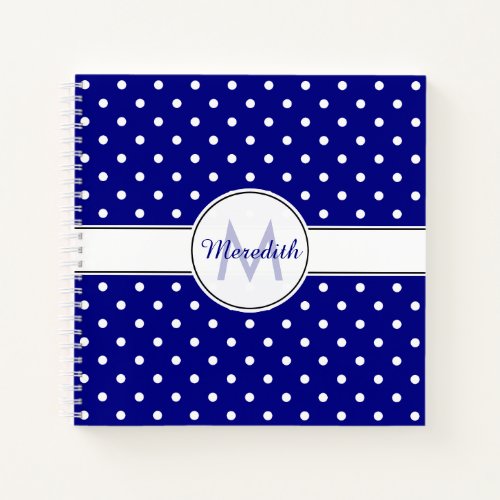 Monogrammed Navy Blue Polka Dot Pattern Notebook