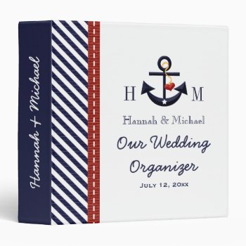 Monogrammed Navy Blue Red Anchor Wedding Planner Binder by OccasionInvitations at Zazzle