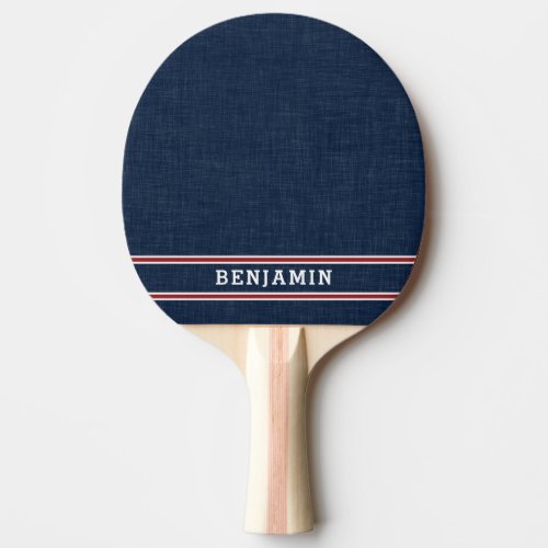 Monogrammed Navy Blue Red and White Stripes Modern Ping Pong Paddle