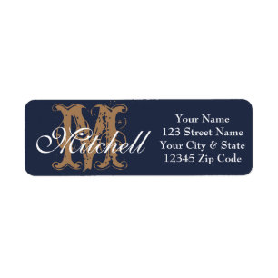 Monogrammed Navy Blue return address labels