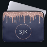 Monogrammed Navy Blue Rose Gold Glitter Drips Laptop Sleeve<br><div class="desc">Girly Blush Pink - Rose Gold and Navy Blue Faux Glitter Drips and Sparkle Elegant Monogrammed Initials Case. This case can be customized to include your initial and first name.</div>