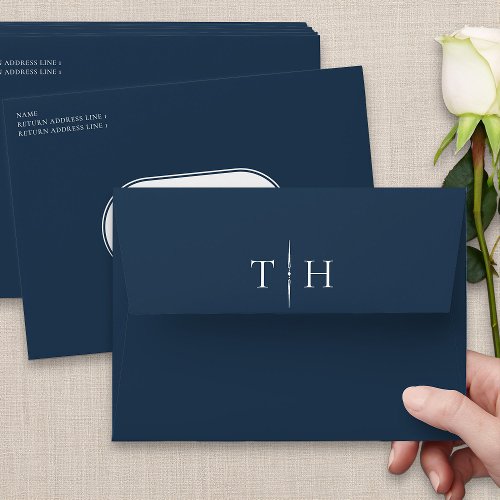 Monogrammed Navy Blue Wedding Invitation Envelope