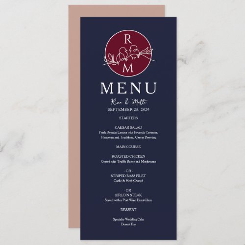 Monogrammed Navy Blue Wedding Menu