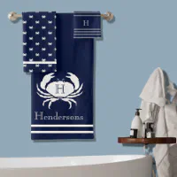 Monogrammed Navy Blue White Crab Nautical Bath Towel Set Zazzle