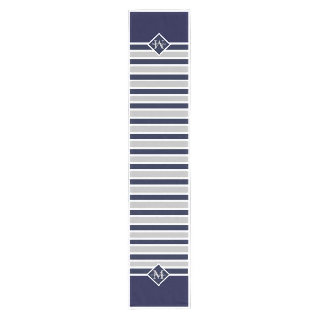 Monogrammed Navy Blue White Crab Nautical Short Ta Table Runner (Front)