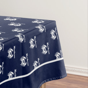 Monogrammed Navy Blue White Crab Nautical Tablecloth