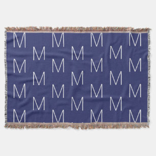 Monogrammed navy blue & white custom initial throw blanket