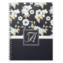Monogrammed Navy Blue White Floral Decor Anemone