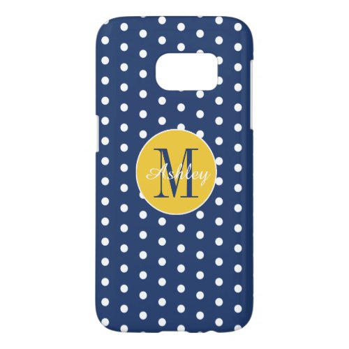 Monogrammed Navy Polka dots Pattern Samsung Galaxy S7 Case