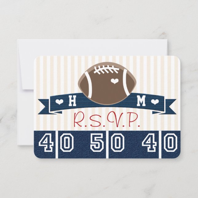 MONOGRAMMED NAVY RSVP FOOTBALL WEDDING RSVP CARD (Front)