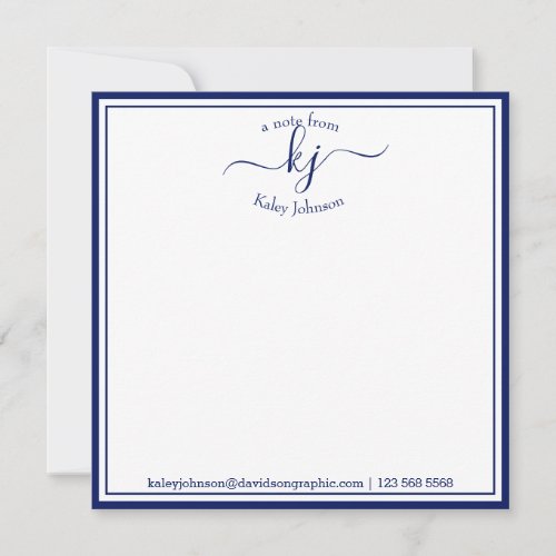 Monogrammed Navy White From The Desk Of Note Card