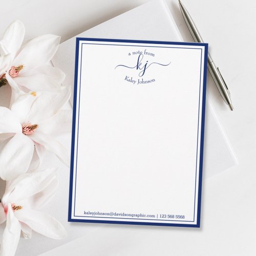 Monogrammed Navy White From The Desk Of Note Card