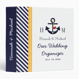 Monogrammed Navy Yellow Anchor Wedding Planner 3 Ring Binder