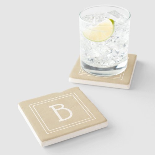 Monogrammed Neutral Light Brown  White Initial Stone Coaster